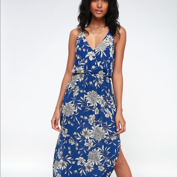 Lush Blue Floral printed Faux wrap maxi - Picture 1 of 6